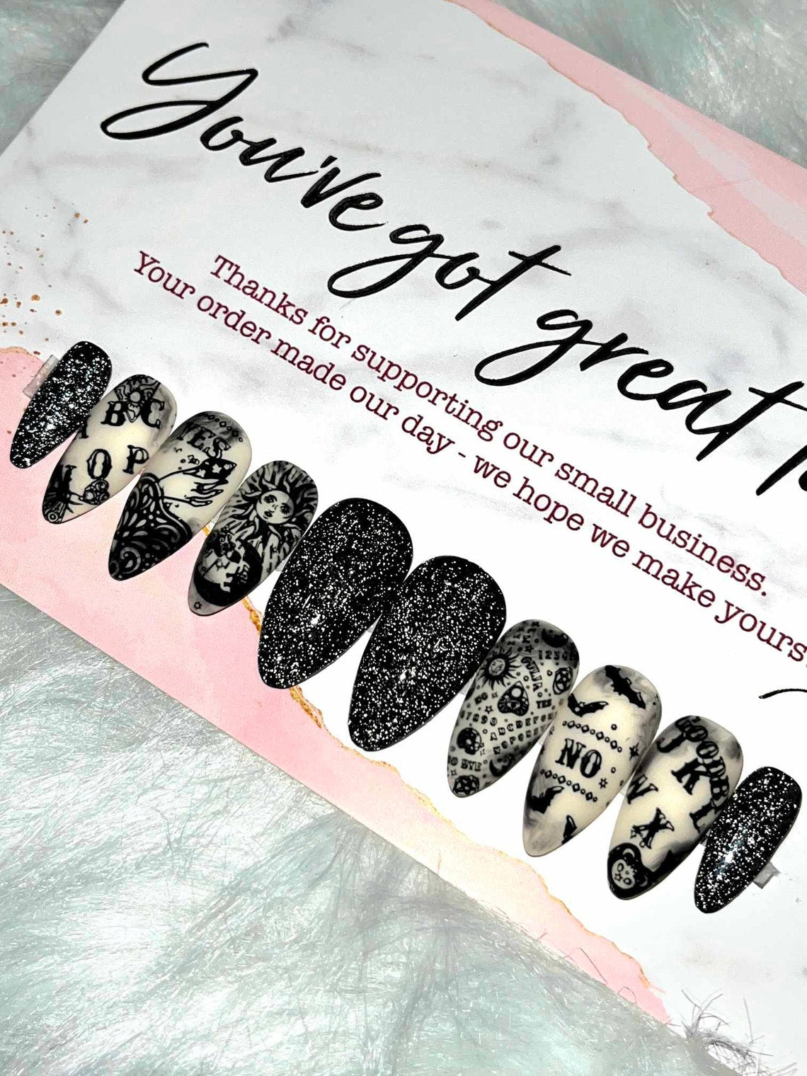 Halloween Nails | Ouija Nails | Press on Nails | Fake nails | Halloween nails | Witch nails | Black Nails | Glitter nails