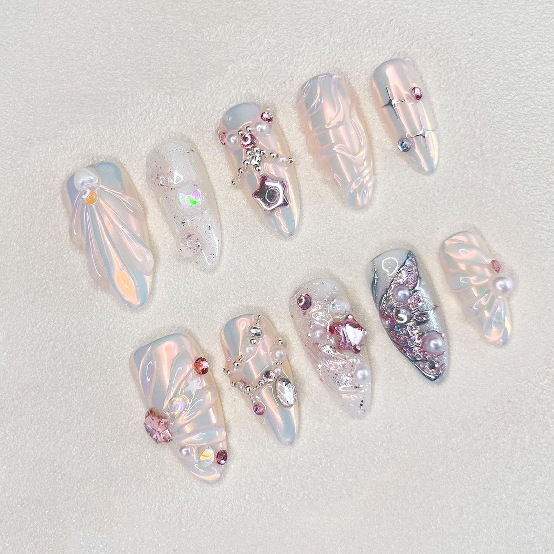 Fairy Dust Dream Press On Nails, Custom Design Nails Art, 3D Nails, Y2K Nails, Fake Nails, Pearl Nails, Gift For Her, Birthday Gifts