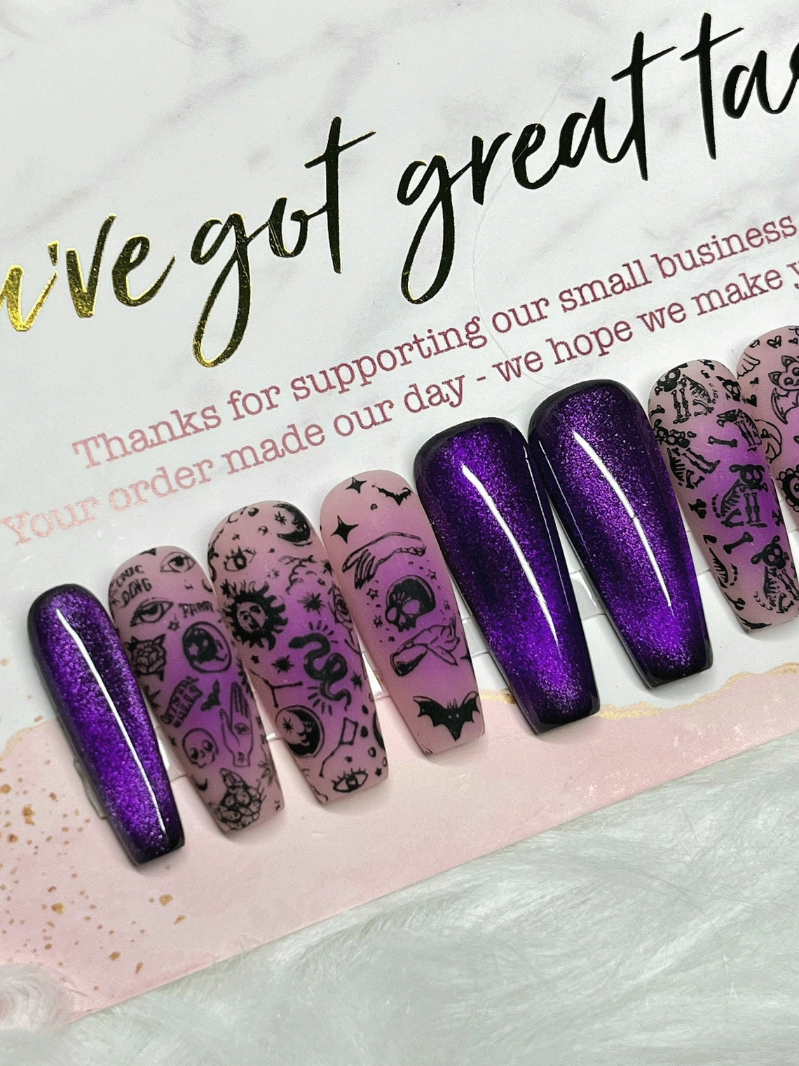 Halloween Nails | Ouija Nails | Press on Nails |Witch nails | Black Nails | Glass Nails | Aura Nails | Purple Nails | Cateye Nails