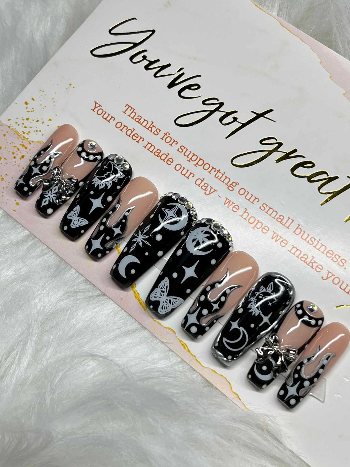 Halloween Nails | Ouija Nails | Press on Nails | Fake nails | Halloween nails | Witch nails | Black Nails | Glitter nails