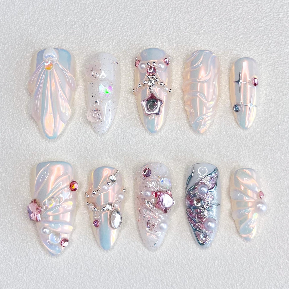 Fairy Dust Dream Press On Nails, Custom Design Nails Art, 3D Nails, Y2K Nails, Fake Nails, Pearl Nails, Gift For Her, Birthday Gifts