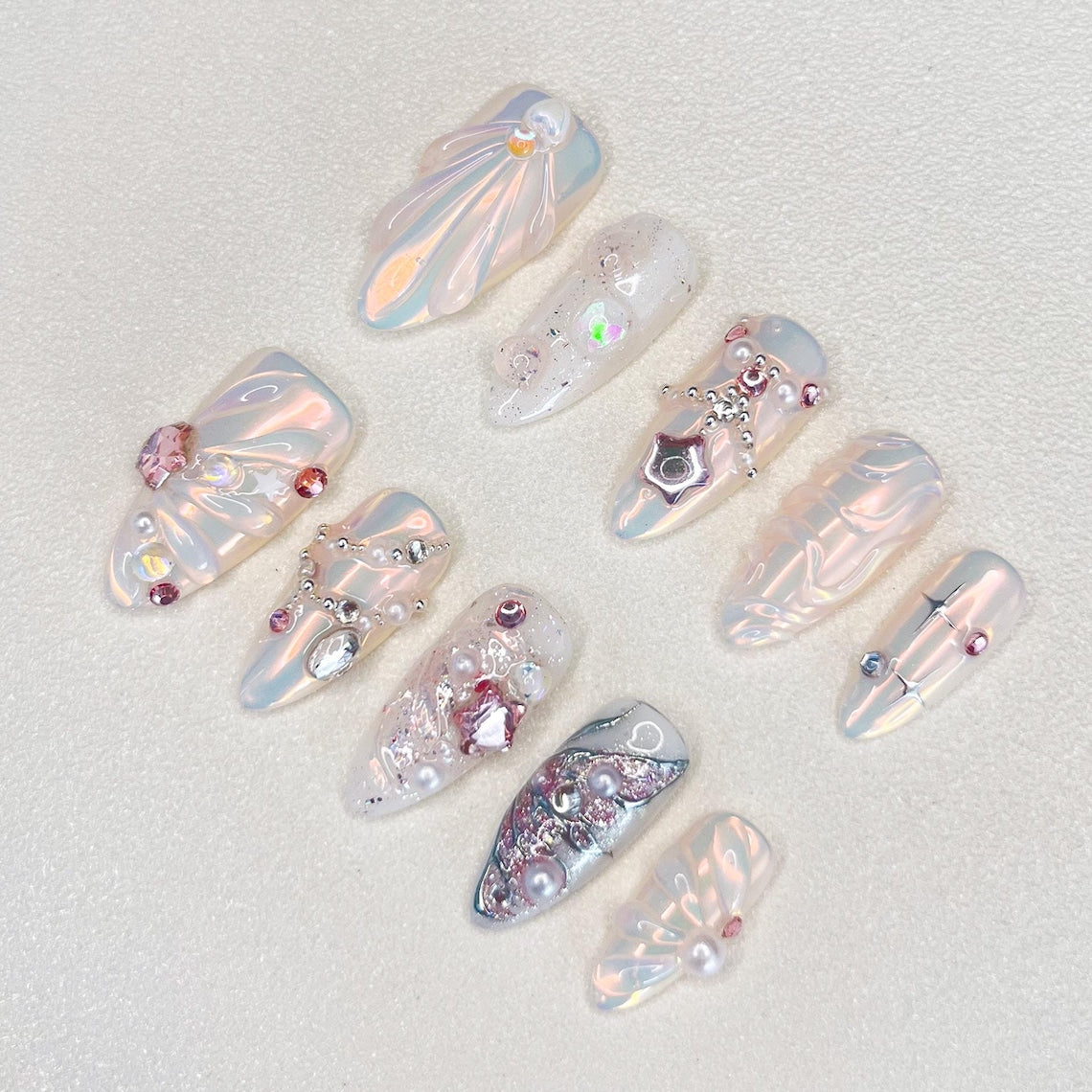 Fairy Dust Dream Press On Nails, Custom Design Nails Art, 3D Nails, Y2K Nails, Fake Nails, Pearl Nails, Gift For Her, Birthday Gifts