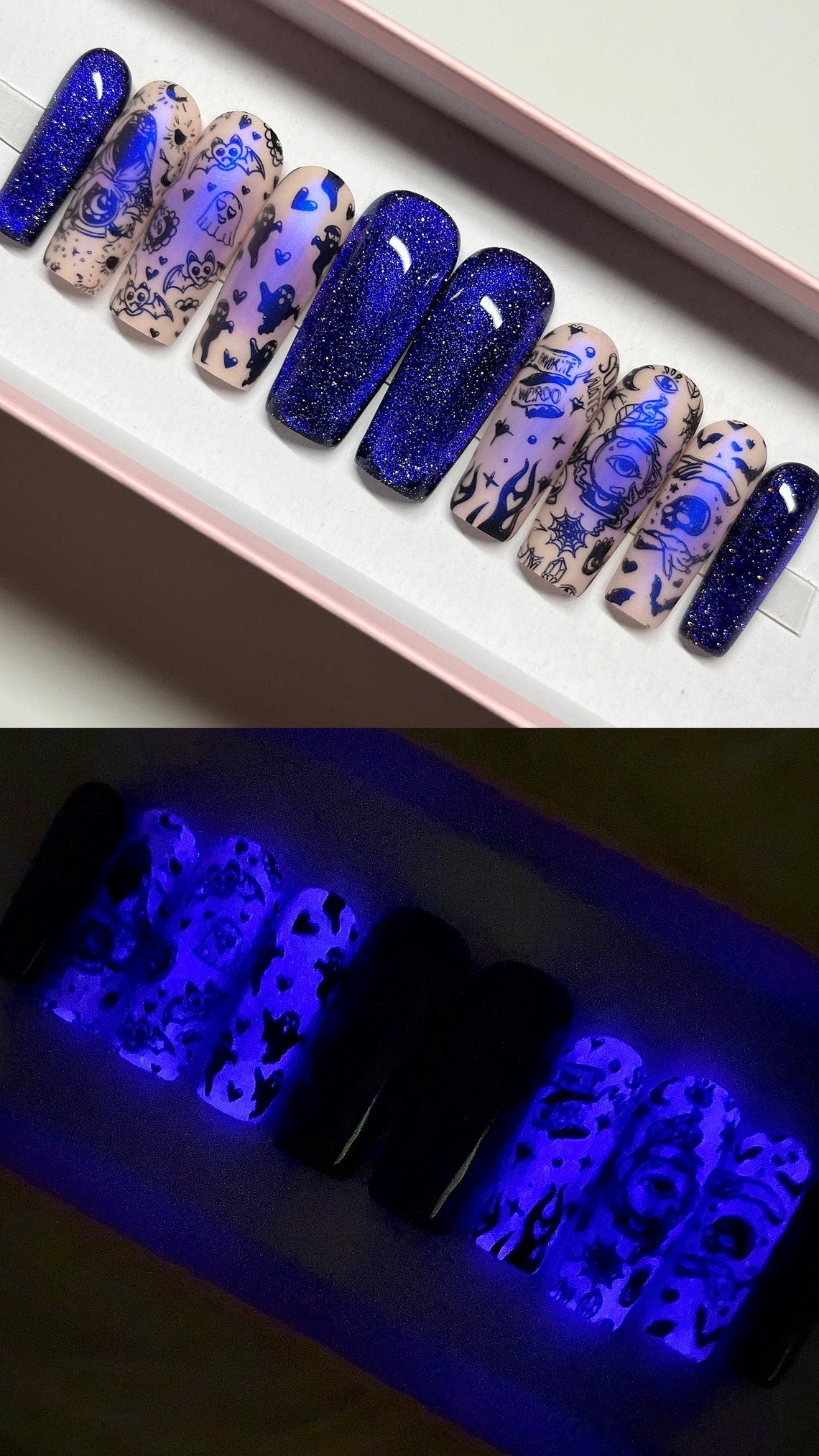 LIMITED SUPPLY | Halloween Nails | Ouija Nails | Press on Nails | Halloween nails | Witch nails | White Nails | Glow in the dark nails