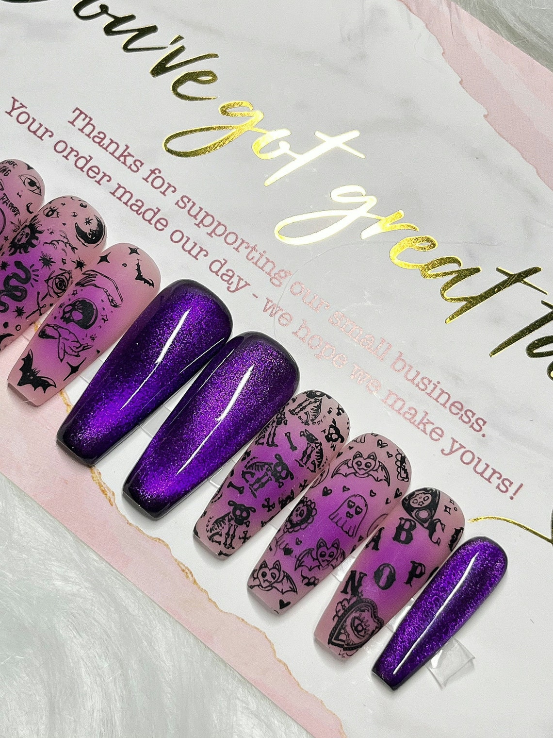 Halloween Nails | Ouija Nails | Press on Nails |Witch nails | Black Nails | Glass Nails | Aura Nails | Purple Nails | Cateye Nails